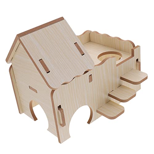 MERRYHAPY Hamster Leiter Hamsterhaus Für Zwerghamster Und Meerschweinchen Multifunktionales Versteck Mit Wellenform Und Treppe Natürliche Holzstruktur Ideal Als Und Rückzugsort Für Kleintiere von MERRYHAPY