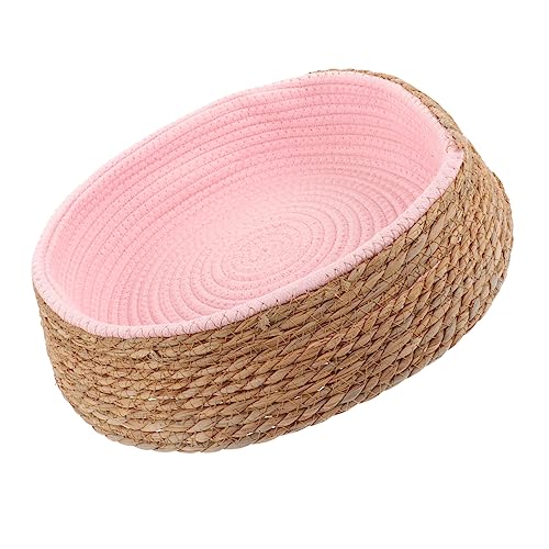 MERRYHAPY Haustierbett aus Rattan Gewebtes Kissen für Haustier kühlendes Haustiernest Welpenmatte Haustiere Hundebett Animal Polster pet Bed Haustier schlafhaus Heimtierbedarf Grasweide Rosa von MERRYHAPY