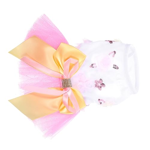 MERRYHAPY Hund Prinzessin Kleid Sommerkleider Hundeblumenkleid Kleid mit Pailletten Hundekleid für Mädchen Hundegeburtstagsrock Spitzenkleider kleine hundekleider Sommer-Welpenrock Polyester von MERRYHAPY