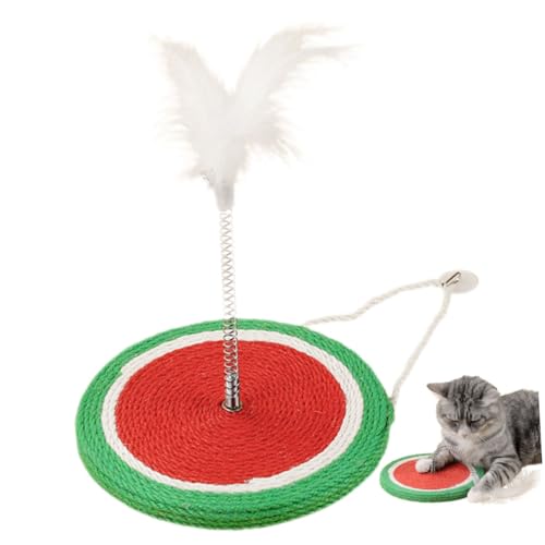 MERRYHAPY Sisal Ball Katzen Spielzeug wiederverwendbares Kratzbrett Interaktives Katzenspielzeug katzenkratzmatte kratzmatte für Katzen Kratzbrett-Pflaume-Teaser Bodenkatzen-Feder-Teaser MDF von MERRYHAPY