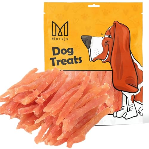 MERSJO Hundeleckerli - 88% Hoher Fleischanteil, Keine Zusatzstoffe, Getreide- und Zuckerfrei, Leckereien für Hunde zur täglichen Ergänzung, Natürliche Kauhilfe, Weiche Hühnerstreifen, 1000g von MERSJO