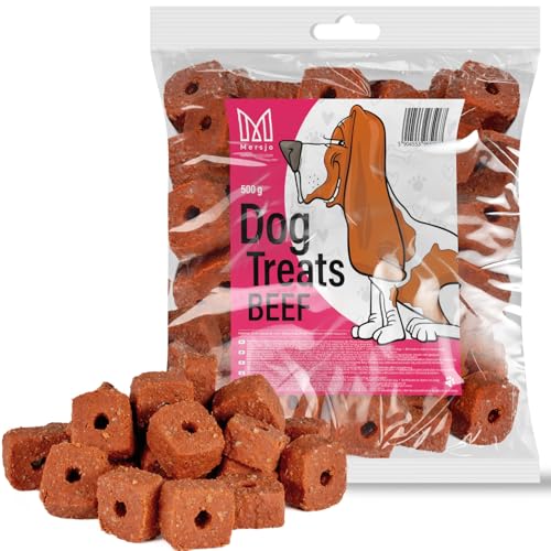 MERSJO Hundesnacks Trainingssnacks - 500g hundefutter trocken, Hunde leckerlis, leckereien für Hunde - schonend getrocknete Fleischtrainer, Fleischscheiben mit Rindfleisch von MERSJO