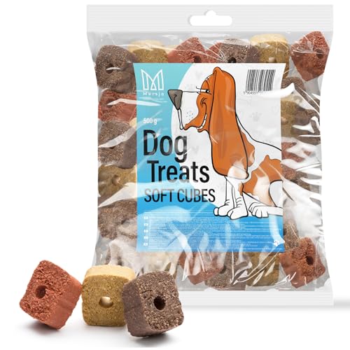 MERSJO Hundesnacks Trainingssnacks - 500g hundefutter trocken, Hunde leckerlis, leckereien für Hunde - schonend getrocknete Fleischtrainer, Geeignet für alle Rassen und Größen, Cubes von MERSJO