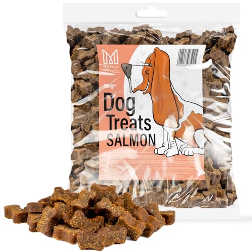 MERSJO Hundesnacks Trainingssnacks - 500g hundefutter trocken, Hunde leckerlis, leckereien für Hunde - schonend getrocknete Fleischtrainer, Geeignet für alle Rassen und Größen, Salmon von MERSJO