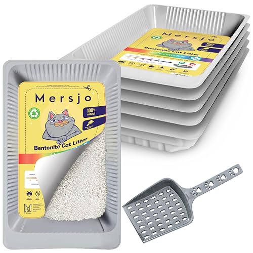 Mersjo Einweg-Katzenstreu Set, 5x2,7l Bentonit-Streu mit pH-Indikator, Schale und Kehrblech von MERSJO