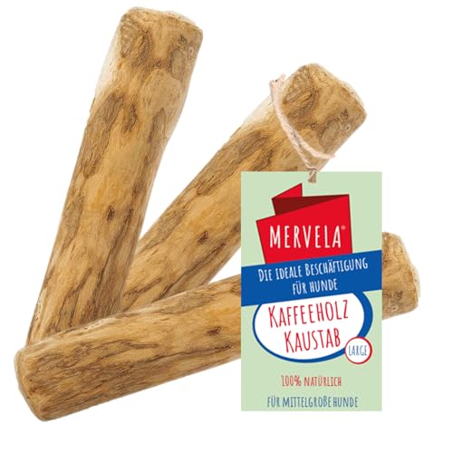 MERVELA® Kaffeeholz für Hunde – Natürliches Kauspielzeug aus nachhaltigem Holz – Langlebiges Hundespielzeug für Zahnpflege und Kauspaß – Ideal für große Hunde (Large, 3 Stück) von MERVELA