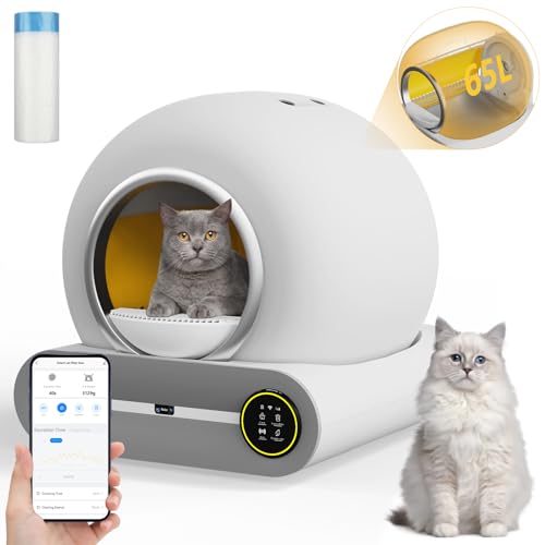 Revolutionieren Sie das Katzenstreu mit der intelligenten selbstreinigenden Katzentoilette von MESILIVO – 65 l + 9 l Fassungsvermögen, App-Steuerung und sauberes Design für mehrere Katzen, Weiß von MESILIVO