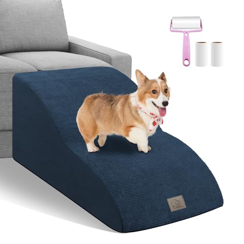 2-stöckige verlängerte Hundetreppe für Bett, Couch, Sofa, hochdichter Schaumstoff, sanfte Neigungsrampe, Treppenleiter, freundlich für kleine alte Gelenkverletzungen, waschbar, Fusselroller-Set von MESTUEL