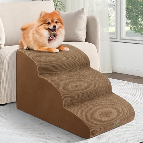 3-stöckige Schaumstoff-Hundetreppe für Sofa mit hoher Dichte, Schaumstofframpe, Treppe mit weichem Stoffbezug, schräge Treppen, maschinenwaschbarer Stoffbezug, 1 Fusselrolle mit 2 Nachfüllpackungen von MESTUEL