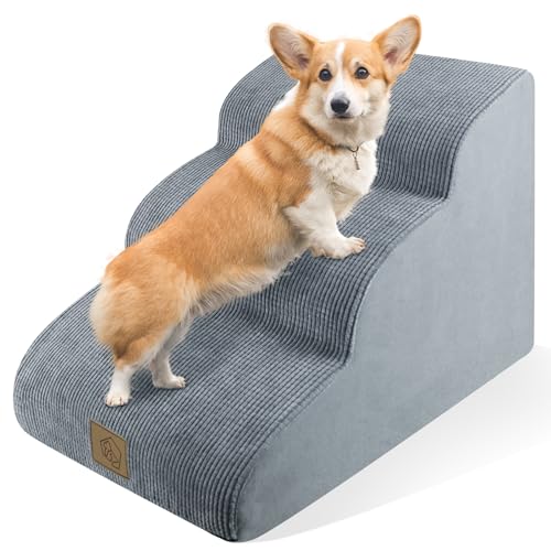3-stöckige Schaumstoff-Hundetreppe für alte kleine Hunde, einfacher Zugang, hochdichte Schaumstoff-Treppe für den Innenbereich, hält bis zu 27.2 kg, senden Sie 3-teiliges Fusselrollen-Set von MESTUEL