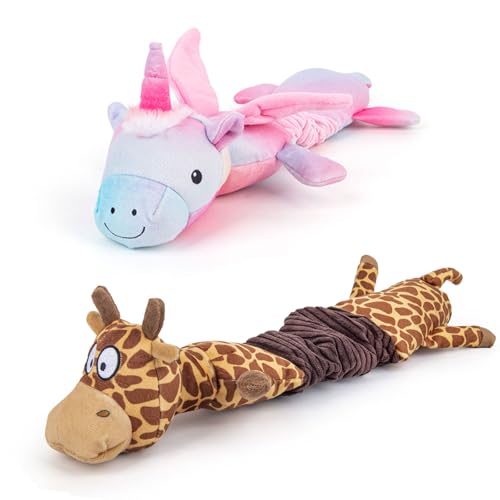 MEWMINGLE Quietschendes Plüsch-Hundespielzeug, Stofftierspielzeug zum Kauen, interaktives Welpenspielzeug für kleine, mittelgroße und große Rassen (Giraffe, Einhorn) von MEWMINGLE