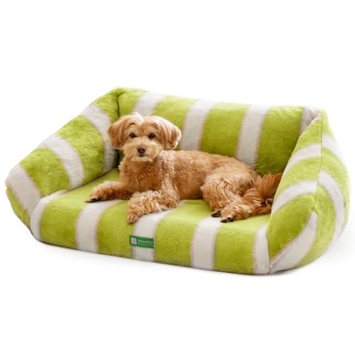 MEWOOFUN Hundesofa Bett - Mittel Hundecouch, Große Katzensofas, Flauschiges Hundebetten Waschbares für Klein Mittelgroße Hunde und Katzen, Haustiersofa 90 x 60 x 35.6 cm (Grün, Schwarz und Weiß) von MEWOOFUN