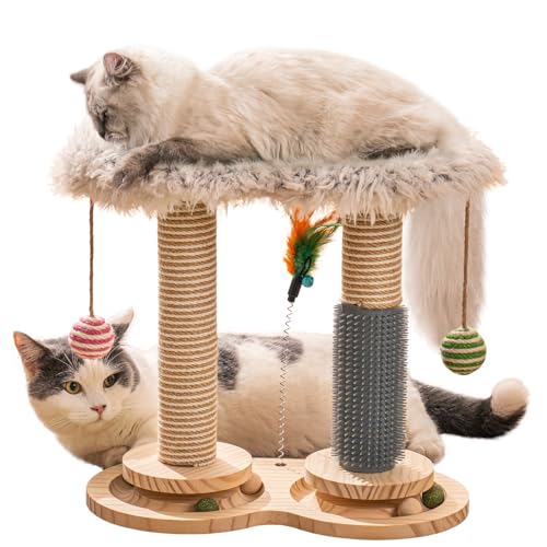 MEWOOFUN 2-lagiges Drehbares Kitten Spielzeug Katzenspielzeug Selbstbeschäftigung - Katzenspielzeug Roller für Indoor-Katzen mit natürlichem Sisal-Kratzer Katzen-Selbstpfleger, Grau von MEWOOFUN