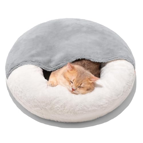 MEWOOFUN Bezogene Katzenbetten für den Innenbereich, 2-in-1, Donut-Kätzchenbett, Plüsch-Katzenhöhlenbett mit abnehmbarem, waschbarem Bezug, Kuschelnest, warm, weich, beruhigendes Katzennest, von MEWOOFUN