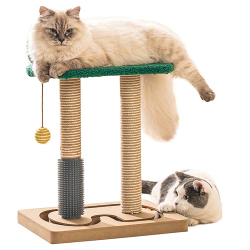 MEWOOFUN Doppelpfosten Holz katzenspielzeug selbstbeschäftigung Kitten Spielzeug mit Spielbahn und Bällen - 3in1spielzeug Katzen zum Kratzen und Spielen, 40x45cm von MEWOOFUN