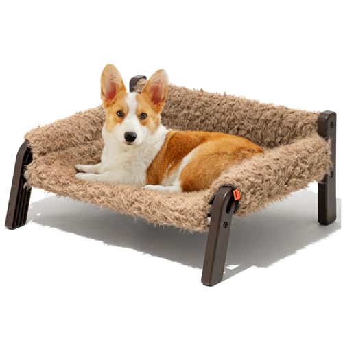 MEWOOFUN Hundesofa Hundebett Erhöht Kleine Hunde– Hundebetten für Kleine und mittelgroße Hunde mit Rutschfester Unterseite, Atmungsaktives Welpenbett mit Abnehmbarem, Katzensofa 61 x 53 x 28 cm, Braun von MEWOOFUN