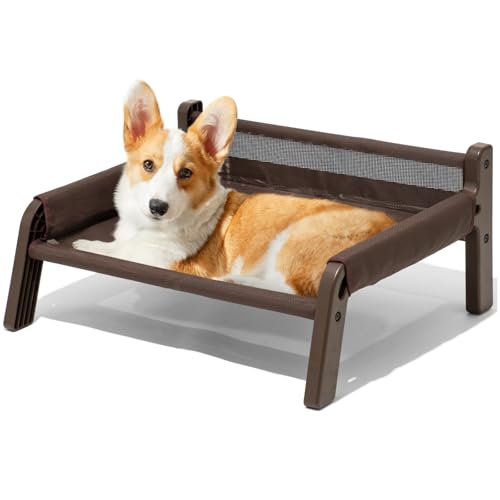 MEWOOFUN Erhöhtes Hundesofa – atmungsaktives Welpenbett mit abnehmbarem waschbarem Bezug, Hundebetten für kleine und mittelgroße Hunde mit rutschfester Unterseite, 61 x 53 x 28 cm, Braun, L von MEWOOFUN