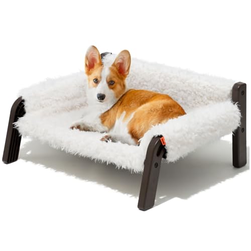 MEWOOFUN Erhöhtes Hundesofa – atmungsaktives Welpenbett mit abnehmbarem waschbarem Bezug, Hundebetten für kleine und mittelgroße Hunde mit Rutschfester Unterseite, 61 x 53 x 28 cm, Weiß, L von MEWOOFUN