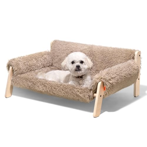 MEWOOFUN Erhöhtes Katzenbett Sofa aus Holz, 56x45cm robust großes Katzensofa – modischer Katzenstuhl mit abnehmbarem Matratzenbezug Belastbar mit 10 kg (Braun, 70x53cm) von MEWOOFUN