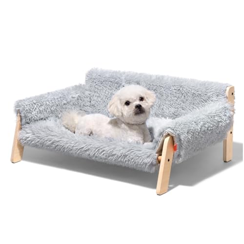 MEWOOFUN Erhöhtes Katzenbett Sofa aus Holz, 56x45cm robust großes Katzensofa – modischer Katzenstuhl mit abnehmbarem Matratzenbezug Belastbar mit 10 kg (Grau, 70x53cm) von MEWOOFUN