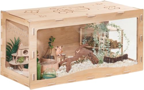 MEWOOFUN Hamsterkäfig aus Holz, transparent 85 x 43 x 43 cm, großer Hamsterkäfig für Zwerghamster und Goldhamster, ohne Zubehör von MEWOOFUN