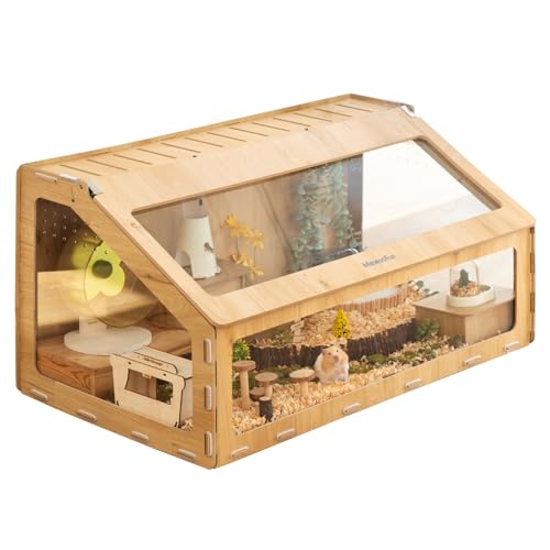 MEWOOFUN Hamsterkäfig aus Holz mit schräg öffnender Käfigtür, Hamsterhaus, Kletterleiter, Hamsterhaus für Rennmäuse, syrische oder andere kleine Haustiere, Kleintierkäfig 103 x 58,6 x 61,3 cm von MEWOOFUN