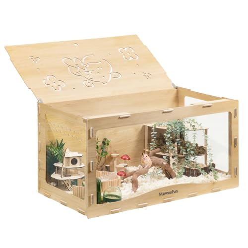 MEWOOFUN Holz Hamsterkäfig groß für syrische Hamster, Zwerg Hamster und Meerschweinchen – 100 x 50 x 50 cm Hamsterkäfige transparenter Kleintierkäfig (Keine Haustür) von MEWOOFUN