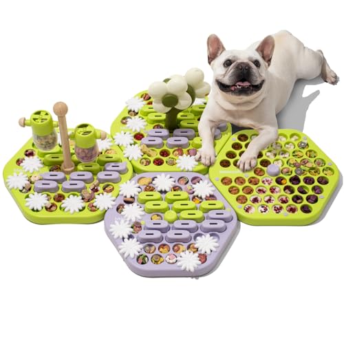 MEWOOFUN Hunde-Puzzle-Spielzeug, interaktiver Leckerli-Spender, Gehirntrainingsspielzeug für kleine, mittelgroße und große Hunde (Grün & Lila Set, M * 4) von MEWOOFUN