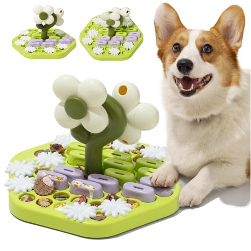 MEWOOFUN Hunde-Puzzle-Spielzeug, interaktiver Leckerli-Spender, Gehirntrainingsspielzeug für kleine, mittelgroße und große Hunde (Grüne Blume, M * 1) von MEWOOFUN