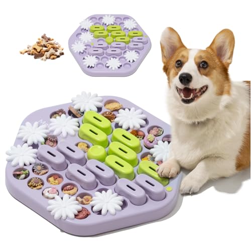 MEWOOFUN Hunde-Puzzle-Spielzeug, interaktiver Leckerli-Spender, Gehirntrainingsspielzeug für kleine, mittelgroße und große Hunde (Lila sechseckig, M * 1) von MEWOOFUN