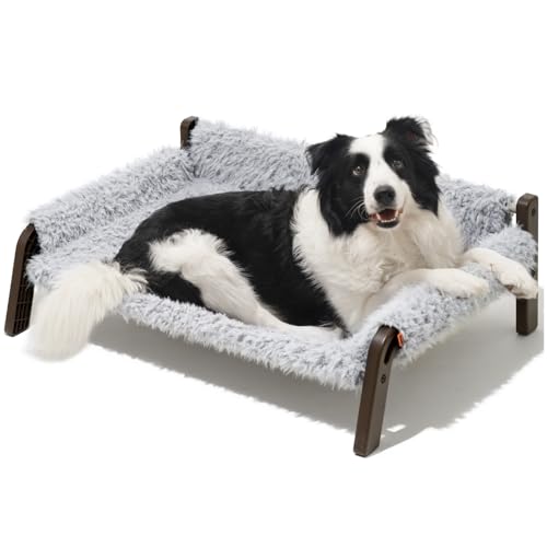 MEWOOFUN Hundesofa für Mittlere Hunde Erhöhtes Hundesofabett – Hundebetten für große und mittelgroße Hunde mit rutschfester Unterseite, Atmungsaktives Hundeliege mit Abnehmbarem, 87 x 63 x 28 cm, Grau von MEWOOFUN