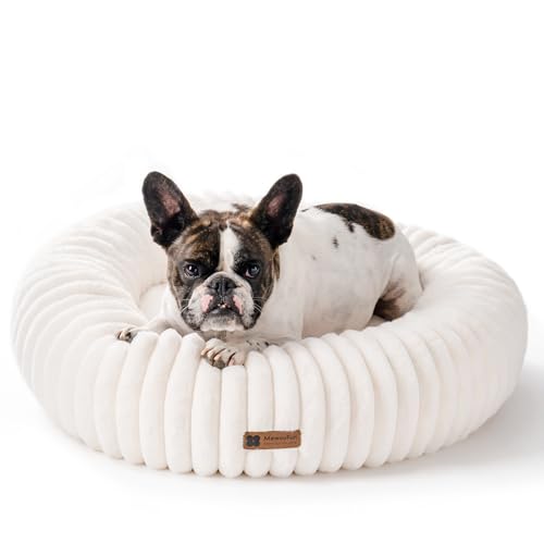 MEWOOFUN Hundebett Grosse Mittelgroße Hunde waschbares, 76x76cm Donut Hundebett Wasserdicht mit Rutschfester Unterseite, Hundebetten Großes Katzenbett Flauschig Beruhigendes Anti-Angst, weiß von MEWOOFUN