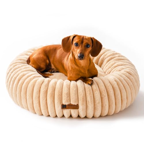 MEWOOFUN Hundebett Mittelgroße Hunde Waschbares - Donut Hundebett mit Rutschfester Unterseite, Hundebetten Großes Katzenbett Flauschig Beruhigendes Anti-Angst, Kamel 64x64cm von MEWOOFUN