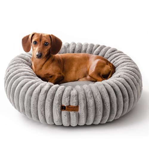 MEWOOFUN Hundebett Mittelgroße Hunde Waschbares, Donut Hundebett mit Rutschfester Unterseite, Hundebetten Großes Katzenbett Flauschig Beruhigendes Anti-Angst, grau 64x64cm von MEWOOFUN