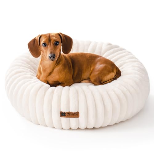 MEWOOFUN Hundebett Mittelgroße Hunde Waschbares, Donut Hundebett mit Rutschfester Unterseite, Hundebetten Großes Katzenbett Flauschig Beruhigendes Anti-Angst, weiß 64x64cm von MEWOOFUN