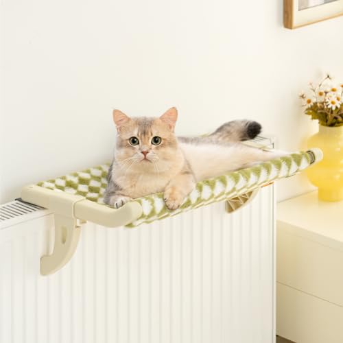 MEWOOFUN Katzen Hängematte Fenster Katzenbett Fensterbank für Katzen - 50x36cm Katzenbett für Heizung Katzen Hängematte mit mit weichem Bett Abnehmbarem Saugnapffrei hält 18kg (Gree L) von MEWOOFUN