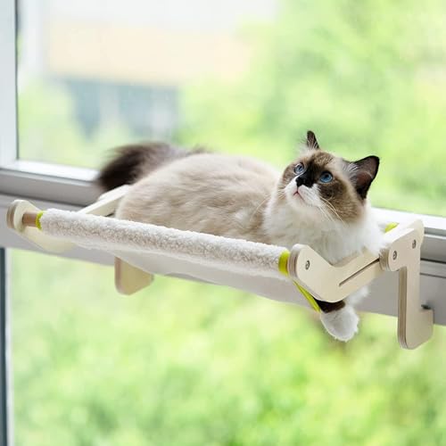 MEWOOFUN Katzen Hängematte heizung Fensterplätze für Katzen Fensterbankliege Katzenhängebett Fenster Platzsparendes Design bis zu 18kg, Beige von MEWOOFUN