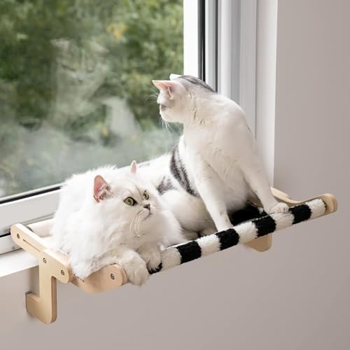 MEWOOFUN Katzen Hängematte heizung Fensterplätze für Katzen Fensterbankliege Katzenhängebett Fenster Platzsparendes Design bis zu 18kg 55x40cm, Large Black/White von MEWOOFUN