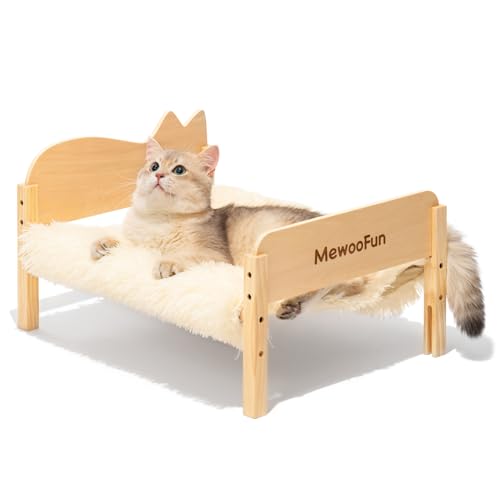 MEWOOFUN Katzen-Hängemattenbett, erhöhtes Haustierbett für Indoor-Katzen oder Welpen, 55,1 x 40,6 cm, bodenstehendes Hundebett, Haustier-Liegematte für Katzen und kleine Hunde (Plüsch-Beige) von MEWOOFUN