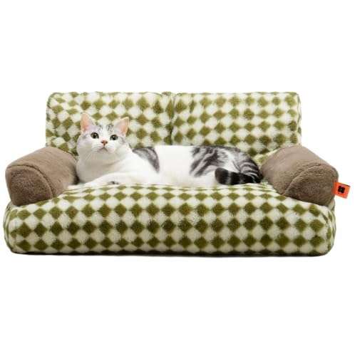 MEWOOFUN groß Katzenbett kleines Hundesofa Flauschig und waschbar Katzensofa Hundebett für Katzen, weich Katzenbett katzencouch mit Rutschfester Unterseite, Grün 66x48cm von MEWOOFUN