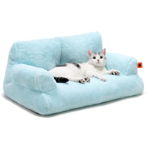 MEWOOFUN Katzenbett kleines Hundebett Flauschig und weich Katzensofa Hundesofa für mittlere und kleine Hunde/Katzen, süßes Katzenbett mit Rutschfester Unterseite, blau 66x48cm von MEWOOFUN