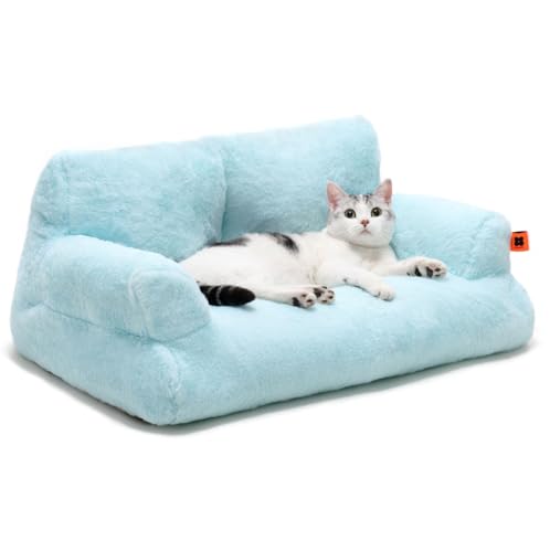 MEWOOFUN groß Katzenbett kleines Hundesofa Flauschig und waschbar Katzensofa Hundebett für Katzen, weich Katzenbett katzencouch mit Rutschfester Unterseite, blau 66x48cm von MEWOOFUN