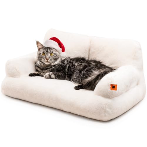 MEWOOFUN groß Katzenbett kleines Hundesofa Flauschig und waschbar Katzensofa Hundebett für Katzen, weich Katzenbett katzencouch mit Rutschfester Unterseite, weiß 66x48cm von MEWOOFUN