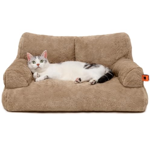 MEWOOFUN groß Katzenbett kleines Hundesofa Flauschig und waschbar Katzensofa Hundebett für Katzen, weich Katzenbett katzencouch mit Rutschfester Unterseite, Khaki 66x48cm von MEWOOFUN