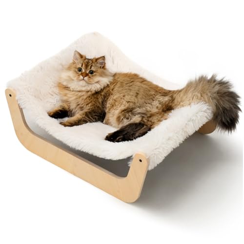 MEWOOFUN Katzenbett, Katzenbett Flauschig Hängematte Katze, Katzenbetten für Indoor-Katzen, Katzenhängematte aus Holz 58 x 44 x 22.5 cm, geeignet für Katzen, Hunde, Kaninchen, Kätzchen und Kleintiere von MEWOOFUN