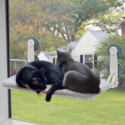 MEWOOFUN Katzen Hängematte Fenster 54x30cm katzenbett Fenster Wendbare Matte - Katzen Fensterliege mit Aktualisierung stark Saugnäpfe bis zu 18kg (Grau, L) von MEWOOFUN