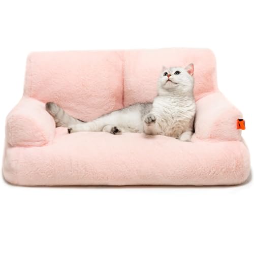 MEWOOFUN groß Katzenbett kleines Hundesofa Flauschig und waschbar Katzensofa Hundebett für Katzen, weich Katzenbett katzencouch mit Rutschfester Unterseite, Rosa 66x48cm von MEWOOFUN