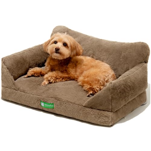 MEWOOFUN Katzen Sofa Katzenbett für Wohnungskatzen, Niedlich Kätzchen Bett Haustiersofa mit abnehmbarem, waschbarem Bezug und Rutschfester Unterseite für kleine Hunde (Braun, M) von MEWOOFUN