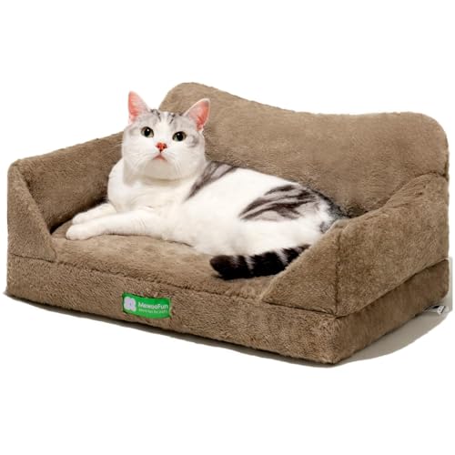 MEWOOFUN Katzensofa, Katzenbett für Hauskatzen, Kätzchenbett, Haustiersofa mit abnehmbarem, waschbarem Bezug und Rutschfester Unterseite für kleine Hunde (Braun, S) von MEWOOFUN