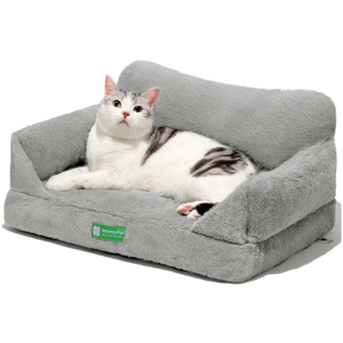 MEWOOFUN Katzen Sofa Katzenbett für Wohnungskatzen, Niedlich Kätzchen Bett Haustiersofa mit abnehmbarem, waschbarem Bezug und Rutschfester Unterseite für kleine Hunde (Grau, S) von MEWOOFUN